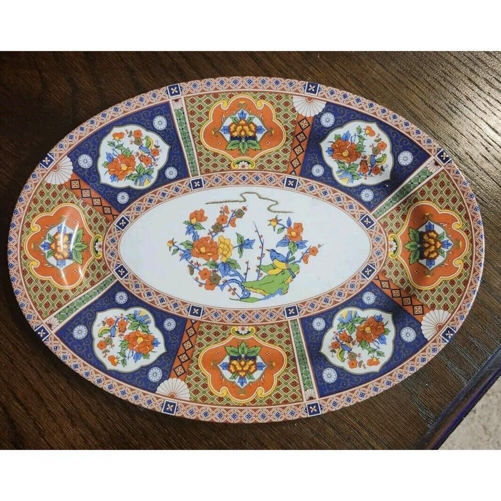 Vintage Melamine Ware Red Floral And Bird Design Serving Platter